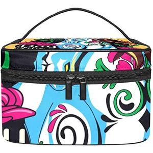 Dag van de Dode Paard Gele Make-up Tas Voor Vrouwen Meisjes Cosmetische Zakken Met Handvat Reizen Make-up Organizer Tas, Dag van de Dode Paard Geel, 8.9x5.9x5.4 Inches, Make-up Pouch