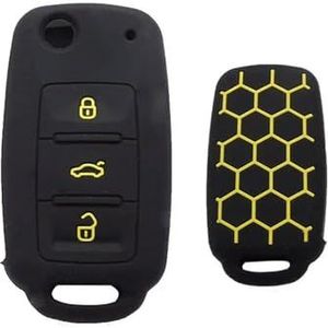 Afstandsbediening Autosleutel Siliconen Hoes Case voor Passat voor Polo voor golf voor Touran voor Bora-Blackyellowline
