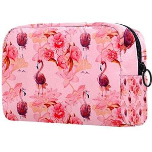 Meisje Cosmetische Tassen Dames Make-up Tas Toilettas Organizer Pouch met Rits 7.3x3x5.1 Inch Flamingo Animal Pink