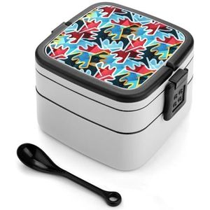 Vintage Grunge Textuur Bento Lunch Box Dubbellaags All-in-One Stapelbare Lunch Container Inclusief Lepel met Handvat