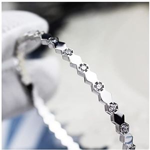 Armband Zeshoekige armband ring set S925 zilver AU750 18K Gouden vrouw bruiloft boutique sieraden Armband 925 Sterling Zilver (Color : Silver Bracelet 17CM_5)
