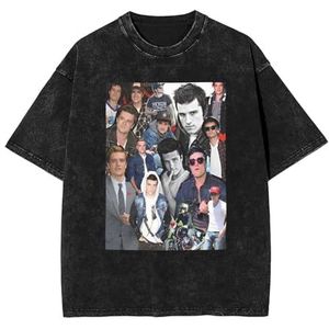 Josh Actor Hutcherson T-shirt gewassen vintage shirt print ronde hals top T-shirt korte mouw T-shirt voor mannen vrouwen 5 maten, Zwart, XL