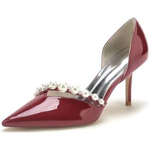 EICOFF Womens Pearl Stiletto Hakken Pumps Hoge Hakken Gesloten Puntige Neus Slip-On Hof Schoenen Bruiloft Bruidsjurk Feest Prom Schoenen,Burgundy,35 EU