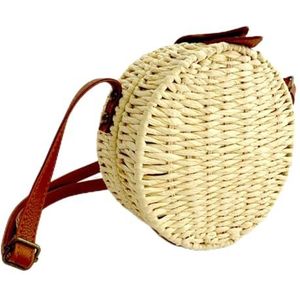 Stro tas Vierkante Ronde Stijl Stro Tas Handtassen Vrouwen Zomer Rotan Tas Handgemaakte Geweven Strand Cirkel Handtas Stro Clutch Handtas, Beige, Eén maat