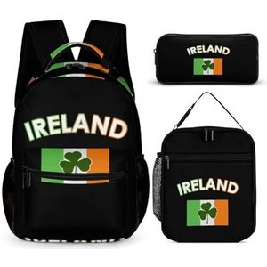 Ierland Ierse Vlag Groene St. Patrick's Day Print Rugzak Set Reizen Laptop Rugzak Met Lunch Tas En Potlood Tas