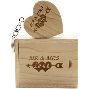 LXSINO 64 GB houten USB-stick met lasergravure Mr & Mrs design - hartvorm USB-flashdrive met doos voor bruiloft