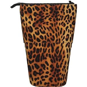 RLDOBOFE Luipaard Print Print Potlood Tas Stand-Up Intrekbare Potlood Doos Organizer Pen Houder Opbergtas Cosmetische Tas Voor Office Kerst Vakantie Gift, Zwart, Eén maat
