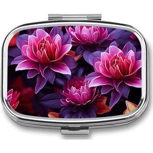 Leuke Pil Organizer Bloem Bladeren Paars Rode Bloem Gedrukt Draagbare Reizen Pil Doos Mini Pil Doos Kan Worden Gebruikt Buiten