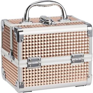 Vanity Case Make-up Cosmeticabox, sieraden-opbergkast met spiegel, 19,5 x 15 x 16 cm, roségoud, Small