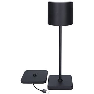 proventa Led-tafellamp met accu, 38 cm, waterdicht, IP54, draadloos, met USB-laadstation, 10 uur looptijd, zwart