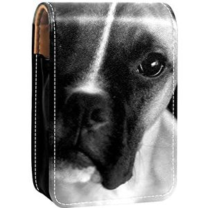 Zwart Wit Hond Lipgloss Houder Lippenstift Case Draagbare Mini Lipstick Opbergdoos Reizen Lipstick Organizer Case met Spiegel voor Vrouwen, Meerkleurig, 9.5x2x7 cm/3.7x0.8x2.7 in