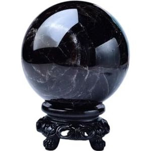 Crystal Ball Natural Black Quartz Crystal Ball voor decoratieve genezingsbalbal met een standaard met stand, zwart,2.75in