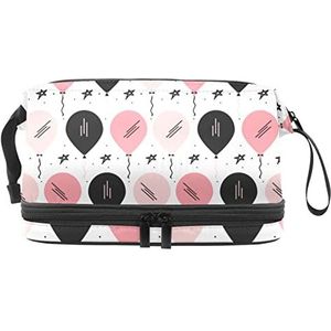 Grote capaciteit reizen cosmetische tas, make-up tas, waterdichte make-up tas organizer, roze & zwarte ballon patroon-01, Meerkleurig, 27x15x14 cm/10.6x5.9x5.5 in