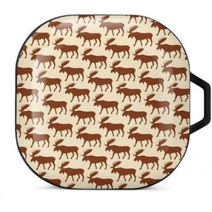 Moose Pattern Oordopjes Hoesje Compatibel met Samsung Hard Shell Beschermhoes Zwart-Stijl