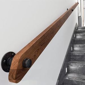 Houten leuningen voor Trappen, Antislip Trapleuning met Beugels, Tegen de Muur Ouderen en Kinderen Veiligheidsgreep Kit, voor Binnengang Villa Gebouw Loft (Brown, 80cm)