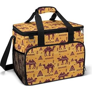 Vintage etnische stijl kamelen grappige koeltas opvouwbare draagbare geïsoleerde zakken lunch draagtas met meerdere zakken voor strand, picknick, camping, werk