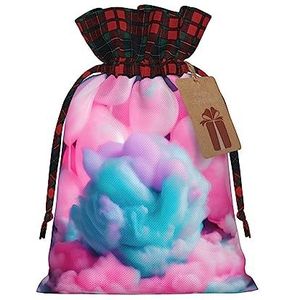 Trekkoorden Kerst Gift Bags, Treat Candy Bags voor Holiday Party Favor Supplies-Roze Suikerspin Print