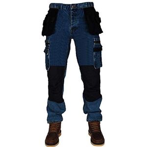 Juicy Trendz® Mens Denim Werk Jeans Combat Cargo Werk Broek Mannen Zware Multi Zakken Workwear Broek, Blauw, 30W / 34L