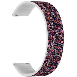 RYANUKA Solo Loop band compatibel met Ticwatch Pro 3 Ultra GPS/Pro 3 GPS/Pro 4G LTE / E2 / S2 (Dancing Skeletons Floral Garden) Quick-Release 22 mm rekbare siliconen band band accessoire, Siliconen,