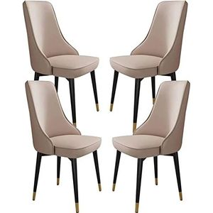 GEIRONV Keuken Eetkamerstoel Set Van 4,Keuken Microfiber Leer Stevig Koolstofstaal Metalen Benen Woonkamer Stoelen Hotel Eettafel Stoelen Eetstoelen (Color : Khaki, Size : 89 * 41 * 41cm)