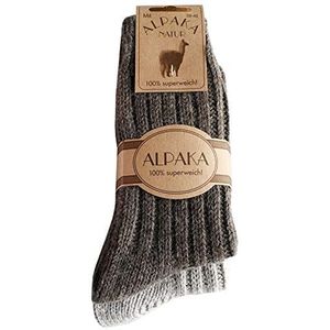 dunaro 2 paar alpaca-sokken, wollen sokken, bijzonder behaaglijk warm voor dames en heren, 2 paar | bruin-grijs, 39-42 EU