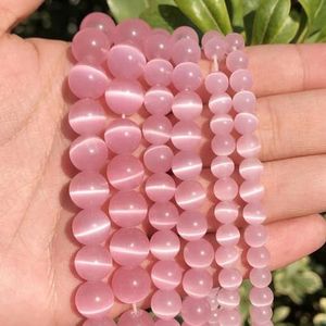 Natuursteen Roze Wit Blauw Maansteen Cat Eye Kralen Voor Sieraden Maken Gladde Losse Kralen Opaal Diy Charm Armbanden Ketting-roze-4mm 90st