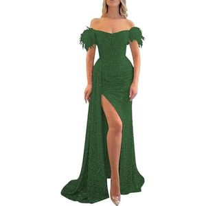 YIANN Sprankelende pailletten galajurken voor vrouwen met split off-shoulder zeemeermin formele feestjurk, Emerald Groen, 42