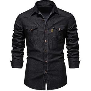 Elastisch katoenen denim overhemd Heren Cowboyoverhemden met lange mouwen voor heren Casual Slim Fit kleding