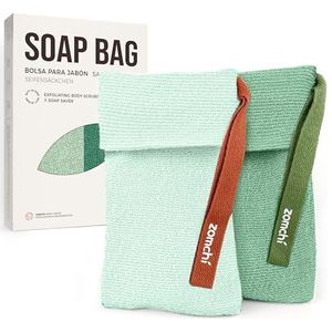 ZOMCHI 2 stuks zeepzakjes voor zeepstaven met verschillende ruwheid, exfoliërende zeepbesparende zakjes, zeepzakje voor body wash (Groen)