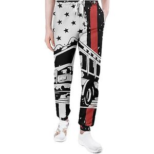 Brandweerman Amerikaanse Rode Lijn Vlag Joggingbroek voor Mannen Yoga Atletische Jogger Joggingbroek Trendy Lounge Jersey Broek 2XL