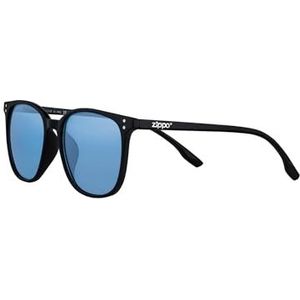 Zippo Zonnebril voor dames en heren, glanzend zwart frame en lichtblauwe glazen, gepolariseerd, klassiek design, structuur van polycarbonaat, beschermingsgraad UV400