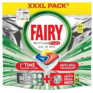 Fairy Platinum PLUS All-In-One Vaatwastabletten, 84 capsules citroen, lemon vaatwasmiddel-tabs in voordeelverpakking