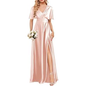 Satijnen Galajurken voor Vrouwen Zeemeermin Formele Avondbaljurken met spleet Ceremonie Jurken Plus Size, Roségoud, 32