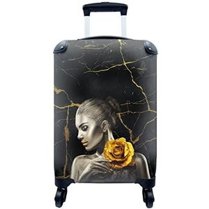 MuchoWow® Koffer - Vrouwen - Rozen - Goud - Marmer - Past binnen 55x40x20 cm en 55x35x25 cm - Handbagage - Trolley - Fotokoffer - Cabin Size - Print