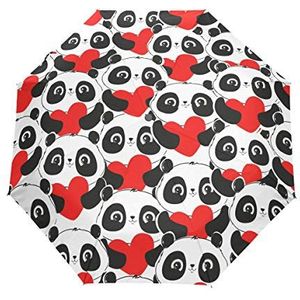 Jeansame Schattig Zwart Wit Panda's Liefde Hart Verjaardag Vouwen Compacte Paraplu Automatische Zon Regen Paraplu's voor Vrouwen Mannen Kid Jongen Meisje