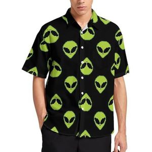Symmetrische buitenaardse zomerhemden voor heren, casual, korte mouwen, button-down blouse, strandtop met zak, XS