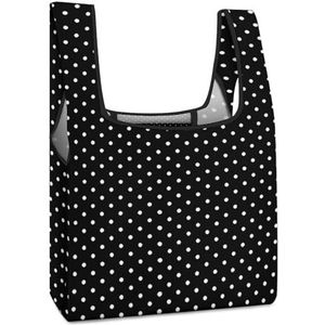 Polka Dots Zwart-Wit Herbruikbare Boodschappentas Met Handvat Opvouwbare Boodschappen Tote Tas Grote Capaciteit Lichtgewicht Handtas Voor Mannen Vrouwen