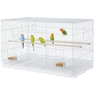 Yaheetech Vogelkooi Stapelbare vliegkooi brede kooi met extra veel ruimte voor papegaaien zittafels, wit 76 x 45,5 x 45,5 cm