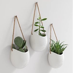 KAZAI.® Wandplantenbakken -Ellie- | Hangende Keramische Plantenpotten 3 stuks | Wanddecoratie voor Binnen, Balkon en Tuin | Wit (glanzend)