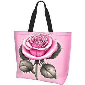 MYGANN Mooie Roze Rozen Vrouwen Grote Capaciteit Schouder Waterdichte Boodschappentas Voor Dagelijkse Reizen Gift Bag, Zwart, Eén maat