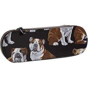 BONDIJ Engeland Symbool Gedrukt Lederen Potlood Pouch, Grote Capaciteit Pen Zakken Leuke Etui Cosmetische Organizer Tas met Rits, Engelse Bulldog2, Eén maat, Munten Pouch