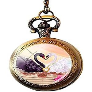 Animal Swan Lovers Pocket Horloge Ketting Glas Art Foto Sieraden Verjaardag Festival Gift