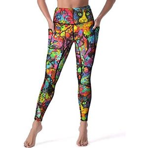 Regenboog katten dames yogabroek hoge taille legging buikcontrole workout running legging L