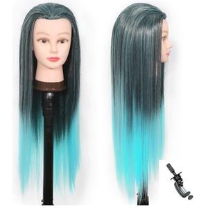 Mannequinhoofdmodel met lang synthetisch haar, mannequinhoofdstylinghoofd for kappersopleiding, poppenhoofd for vlechtoefeningen(Mixed Colors 8)