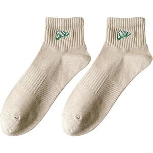 Katoenen sokken for heren, lente en zomer, korte sokken met geborduurde letters, effen sportbootsokken, zweetabsorberende sokken (5 paar)(Color:Khakis)