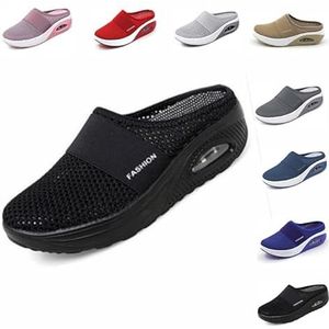 Ademende en casual luchtkussenschoenen, orthopedische antislip luchtkussenschoenen, slip-on wandelschoenen voor dames, Zwart, 36 EU