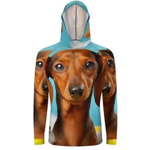 Zonbescherming Shirt Lange Mouw Hoodie Teckel Hond Lichtgewicht Rash Guard Sneldrogend Zonneshirt voor Buiten, Teckel Hond, XL