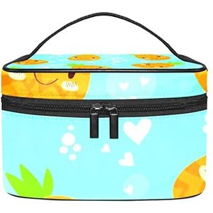 Leuke Vruchten Patroon Blauwe Make-up Tas Voor Vrouwen Meisjes Cosmetische Zakken Met Handvat Reizen Make-up Organizer Tas, Schattig fruit patroon blauw, 8.9x5.9x5.4 Inches, Make-up Pouch