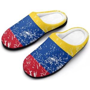 Columbia Retro Vlag Katoenen Slippers Voor Vrouwen Warme Anti-Slip Rubber Zool Huisschoenen Voor Indoor Hotel 7-8 (39-40)