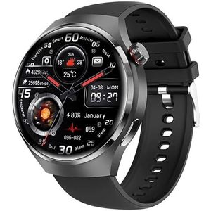 INDYGO 4 PRO Smartwatch voor dames en heren, met Bluetooth, telefoonfunctie, GPS, stappenteller, calorieënteller, rond fitnesshorloge, IP68 waterdicht, zwart siliconen